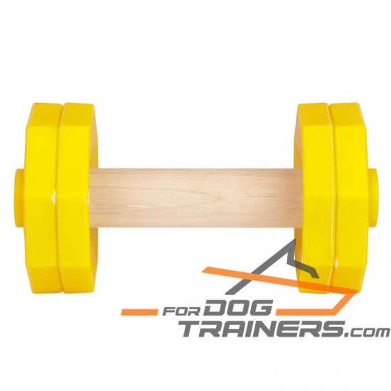 "Demonstrate ardour" 2 1/4 lbs (1 kg) Wooden Dog Training Dumbbell with Removable Weight Plates of Yellow plastic