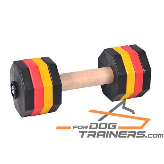 Wooden Dog Training Dumbbell with Mix-Colored Weight Plates
